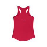 cherry red cotton tank top with racer back print small freaky iconic logo print in the back