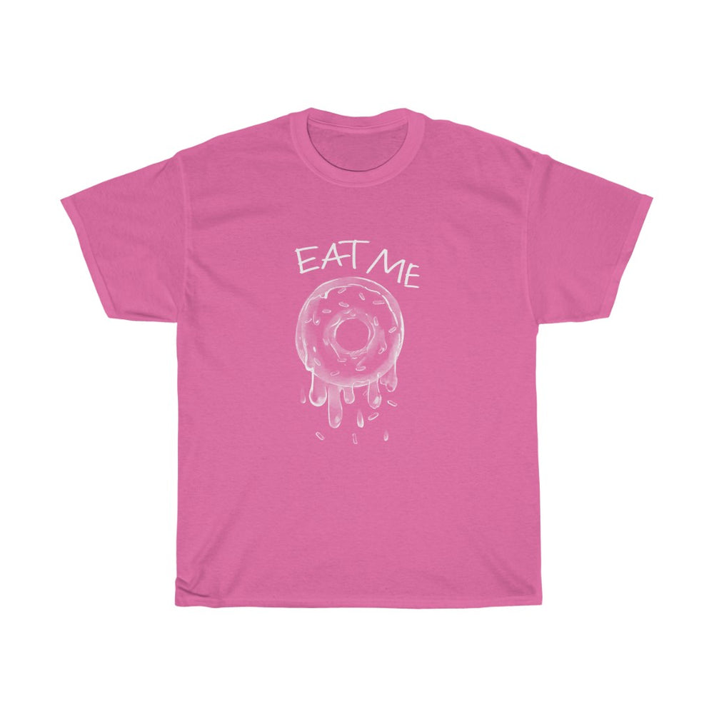 sexy pink t-shirt with white juicy donut eat me print in front middle front view detail 