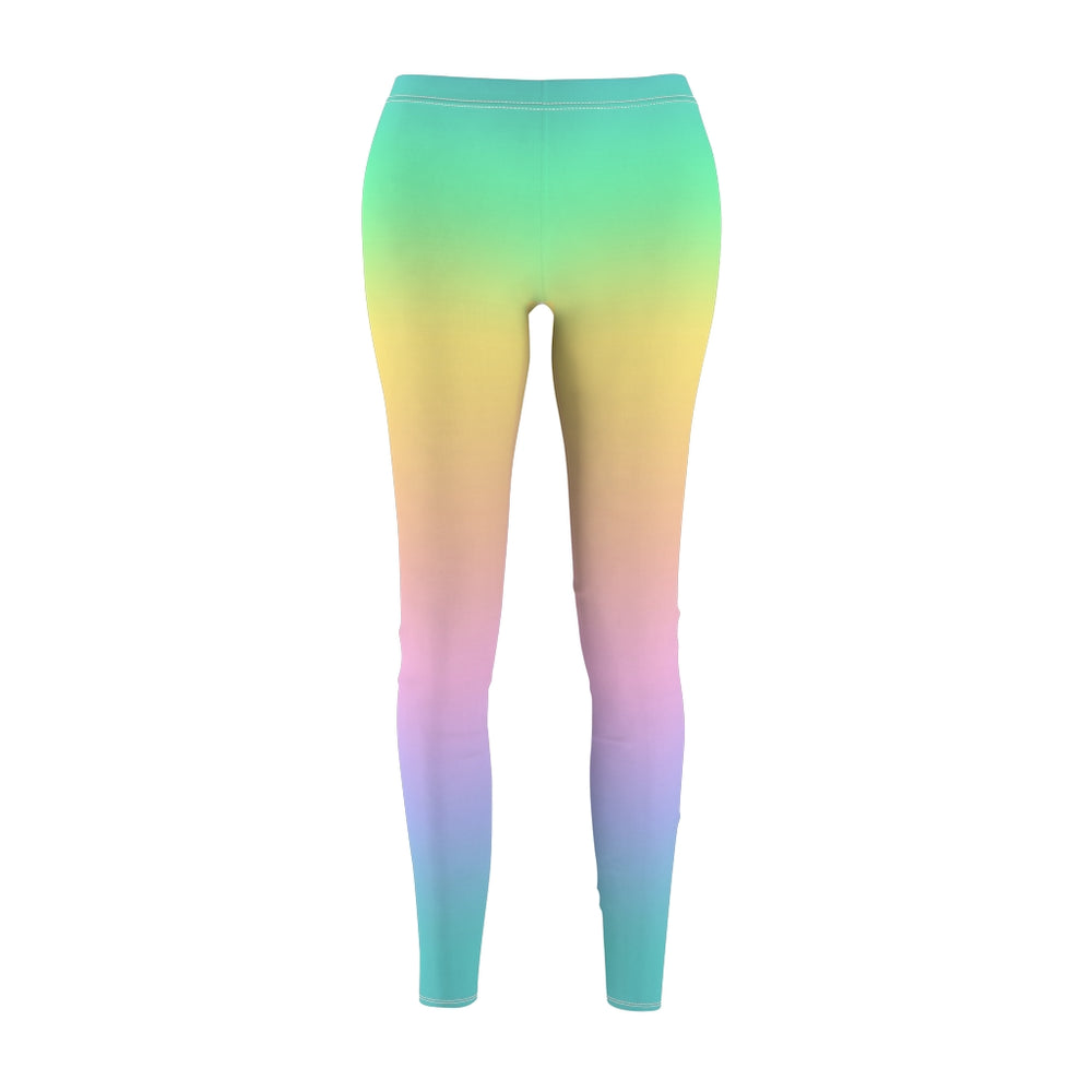 warm comfy super soft medium low waist tights with rainbow sunset print front