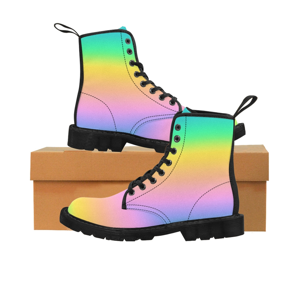 Military Boots with Heavy Canvas Fabric Material and rainbow gradient print