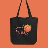 black cotton tote bag with illustration peach with orange whip and text kinky 