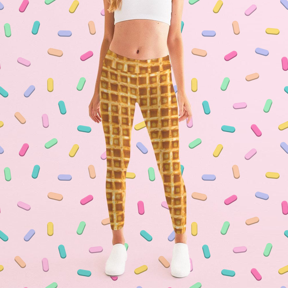 Waffle print yoga leggings made of stretchy material